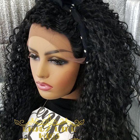 Black kinky curly side part wig human blend main image 6